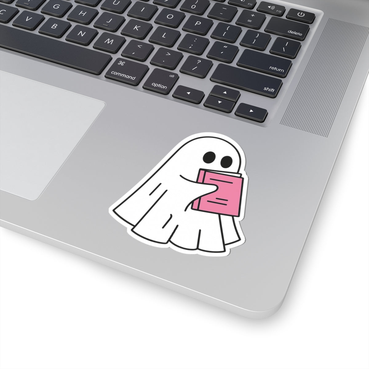 Pink Ghost Reading Kiss-Cut Sticker, Book Lover Sticker, Cute Sticker Set, Spooky Decals, Halloween Stickers, Vinyl Kindle Stickers