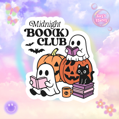 Midnight Boo(k) Club Sticker - Kiss-Cut Stickers, Halloween Sticker, Cute Ghost Design, Spooky Sticker, Decorative Sticker for Journals