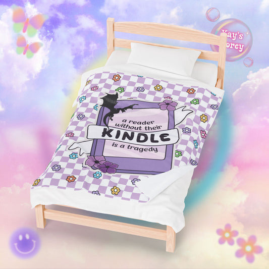 Purple Reader Without Their Kindle Velveteen Plush Blanket