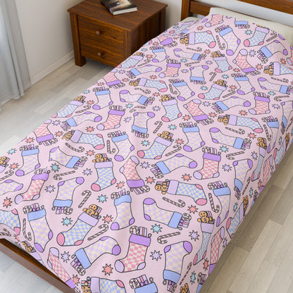 Christmas Stocking Bookish Velveteen Plush Blanket - Cozy Reading Throw