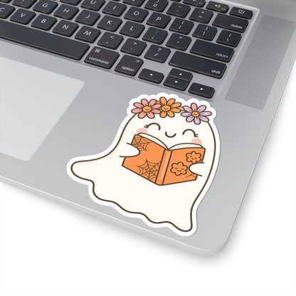 Ghostly Reading Kiss-Cut Sticker, Book Lover Sticker, Cute Sticker Set, Spooky Decals, Halloween Stickers, Vinyl Kindle Stickers