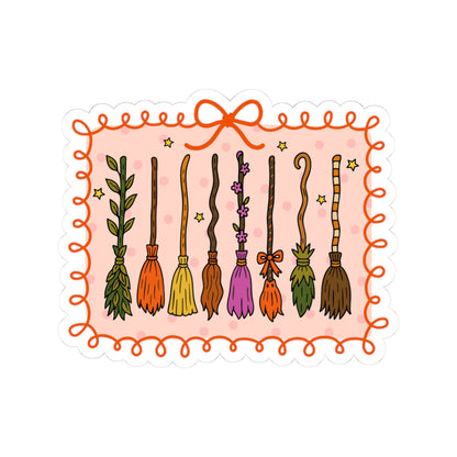 Witches Brooms Sticker - Kiss-Cut Stickers, Halloween Sticker, Cute Witch Broom Design, Spooky Sticker, Decorative Sticker for Journals