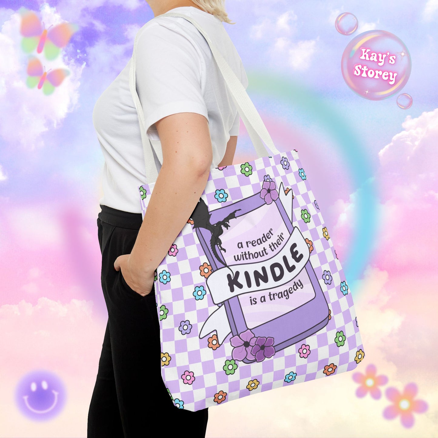Purple Reader Without Their Kindle Tote Bag