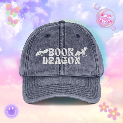 Book Dragon Embroidered Vintage Cap