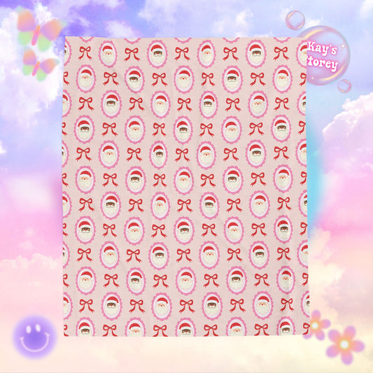 Pink Santa Claus’ Bookish Velveteen Plush Blanket - Cozy Reading Throw