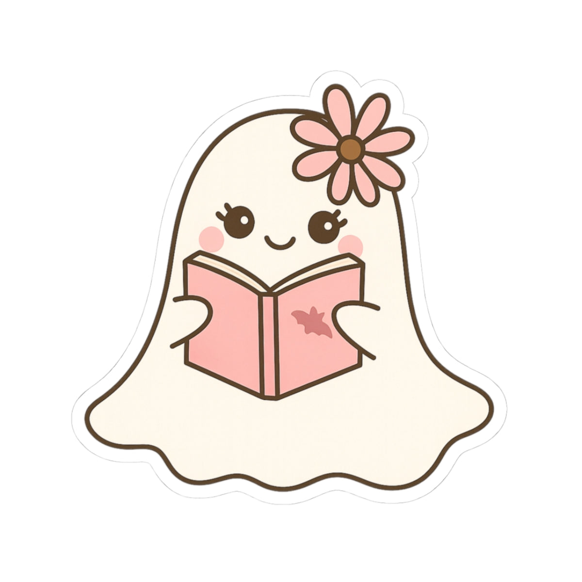 Pink Floral Ghostly Reading Kiss-Cut Sticker, Book Lover Sticker, Cute Sticker Set, Spooky Decals, Halloween Stickers, Vinyl Kindle Stickers