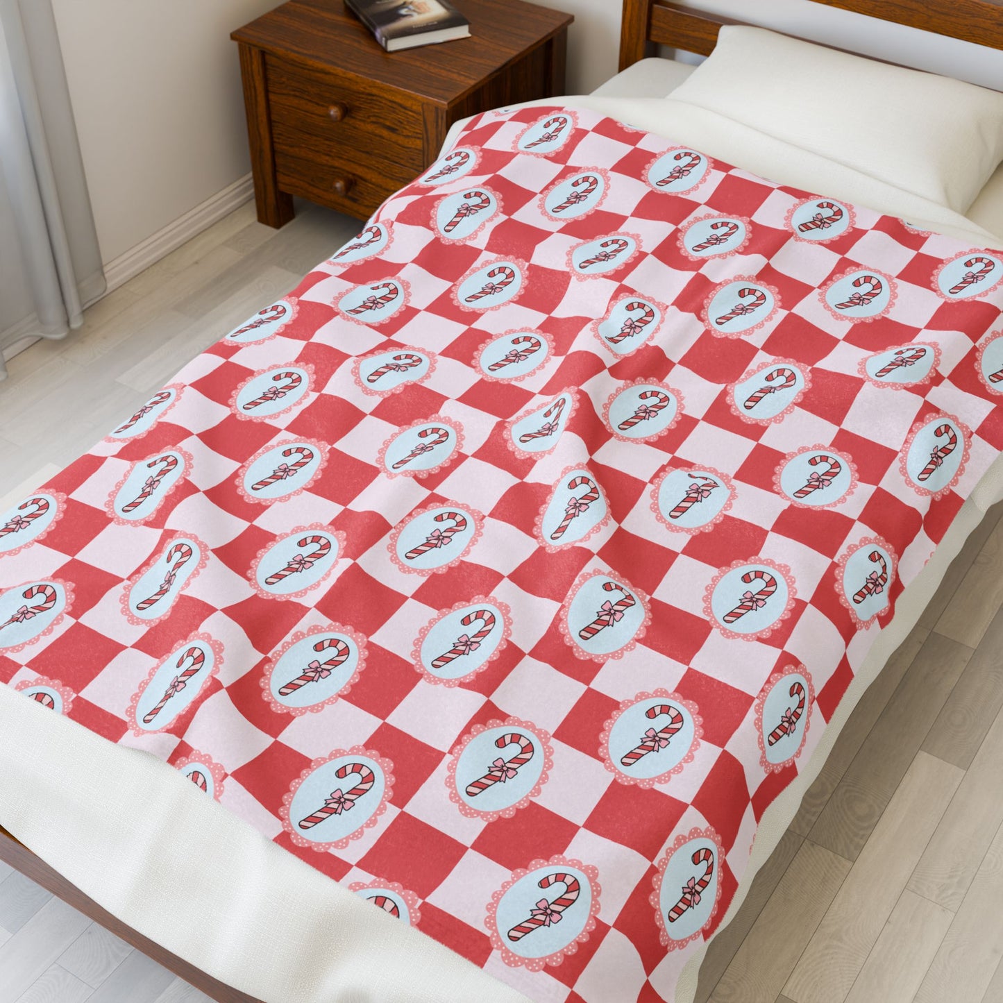 Candy Canes Bookish Velveteen Plush Blanket - Cozy Reading Throw