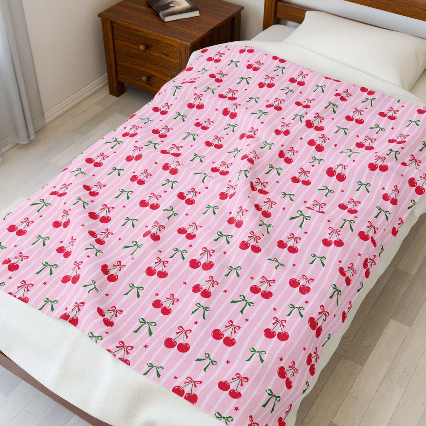 Christmas Cherries Bookish Velveteen Plush Blanket - Cozy Reading Throw