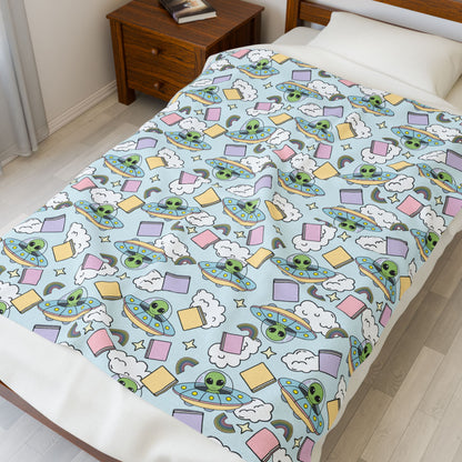 Aliens & Books Bookish Velveteen Plush Blanket - Cozy Reading Throw