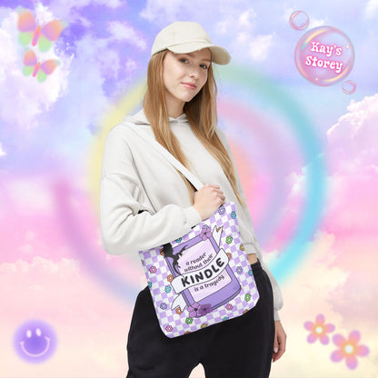 Purple Reader Without Their Kindle Tote Bag