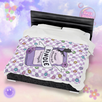 Purple Reader Without Their Kindle Velveteen Plush Blanket