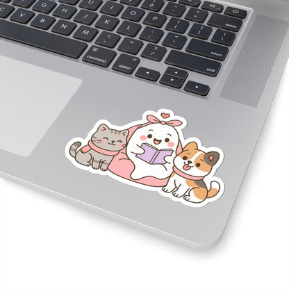 Ghostly Reading Kiss-Cut Sticker, Book Lover Sticker, Cute Sticker Set, Spooky Decals, Halloween Stickers, Vinyl Kindle Stickers
