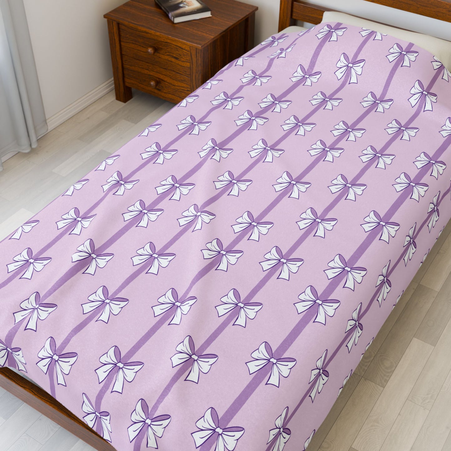 Purple Bows Bookish Velveteen Plush Blanket - Cozy Reading Throw