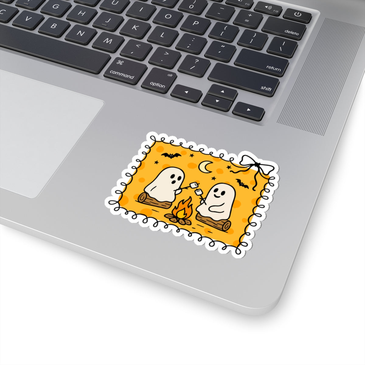 Ghost Marshmallow Roast Sticker - Kiss-Cut Stickers, Halloween Sticker, Cute Ghost Design, Spooky Sticker, Decorative Sticker for Journals