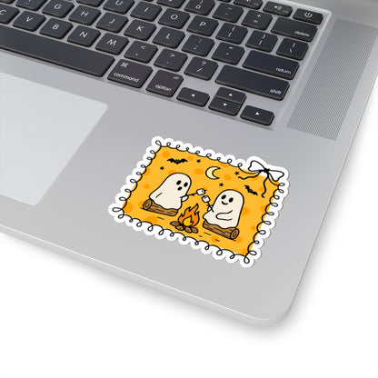 Ghost Marshmallow Roast Sticker - Kiss-Cut Stickers, Halloween Sticker, Cute Ghost Design, Spooky Sticker, Decorative Sticker for Journals