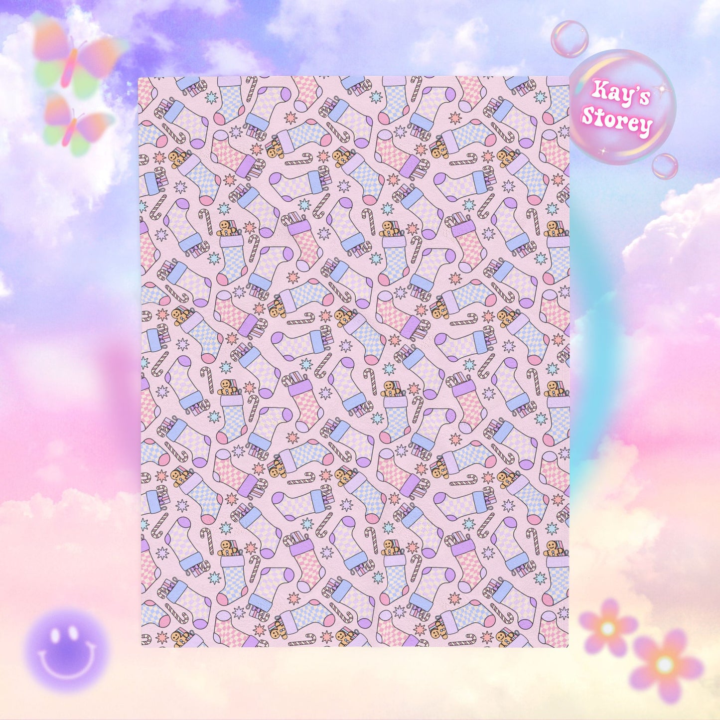 Christmas Stocking Bookish Velveteen Plush Blanket - Cozy Reading Throw