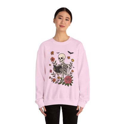 Reading Skeleton Sweatshirt, Long Sleeve Shirt for Spooky Season Bookish Gift,  Halloween Reading Apparel