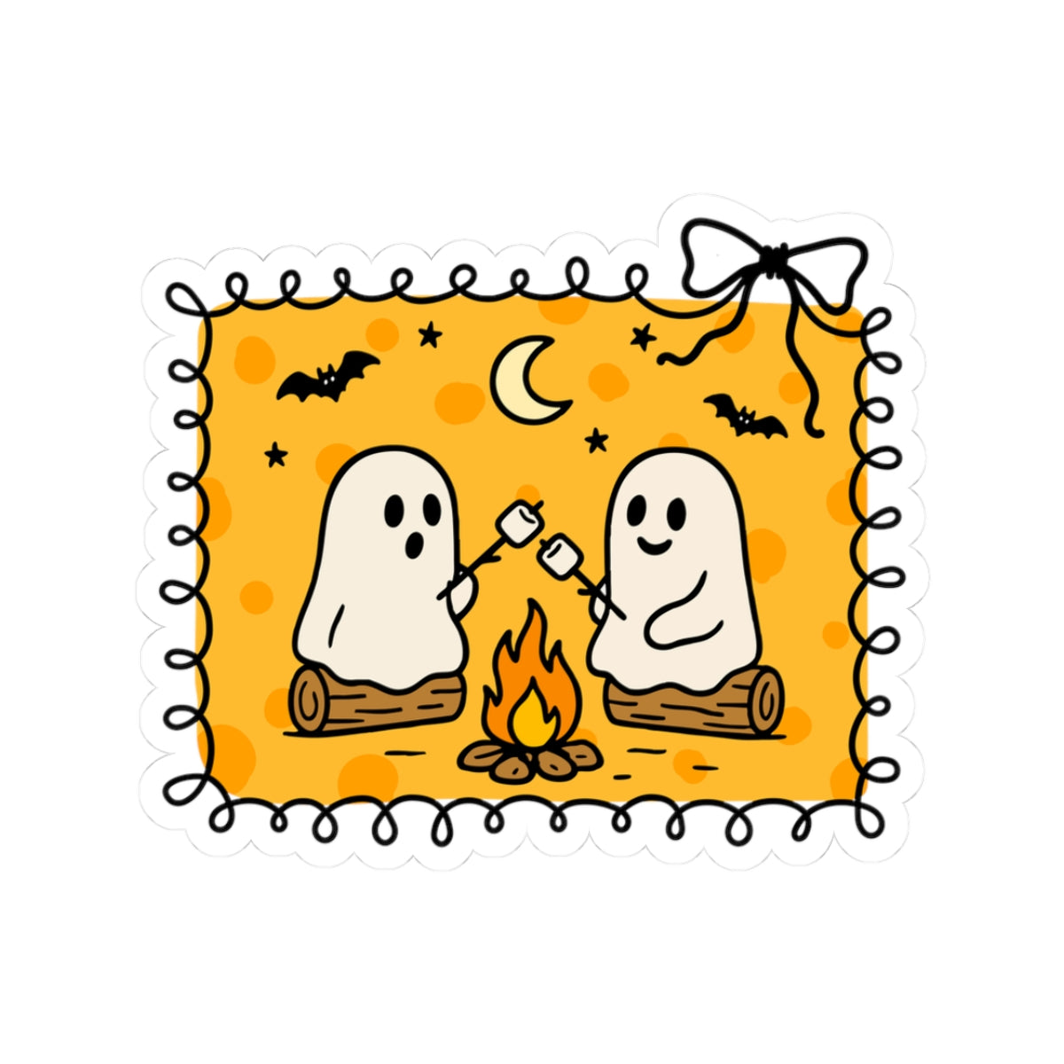 Ghost Marshmallow Roast Sticker - Kiss-Cut Stickers, Halloween Sticker, Cute Ghost Design, Spooky Sticker, Decorative Sticker for Journals