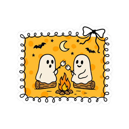 Ghost Marshmallow Roast Sticker - Kiss-Cut Stickers, Halloween Sticker, Cute Ghost Design, Spooky Sticker, Decorative Sticker for Journals