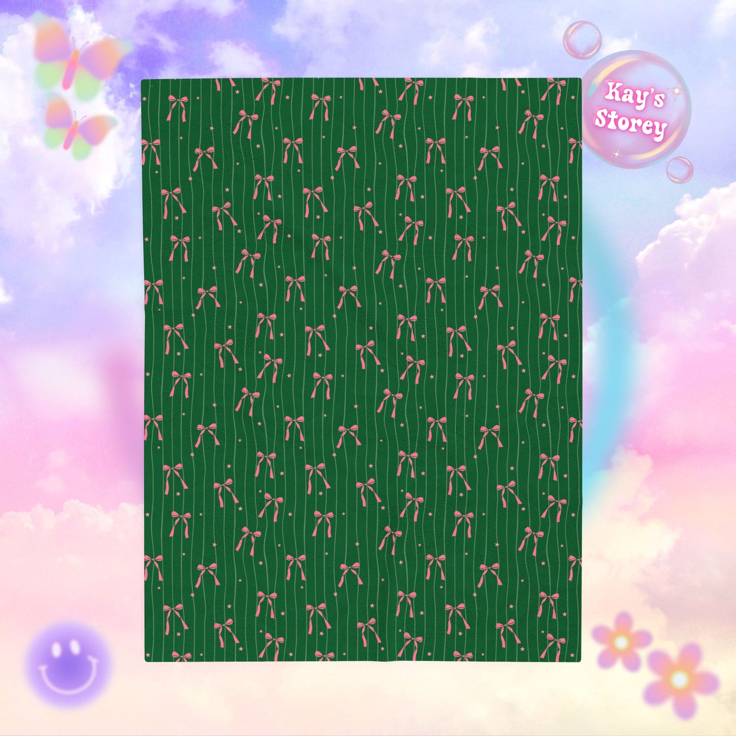 Green Christmas Bows Bookish Velveteen Plush Blanket - Cozy Reading Throw