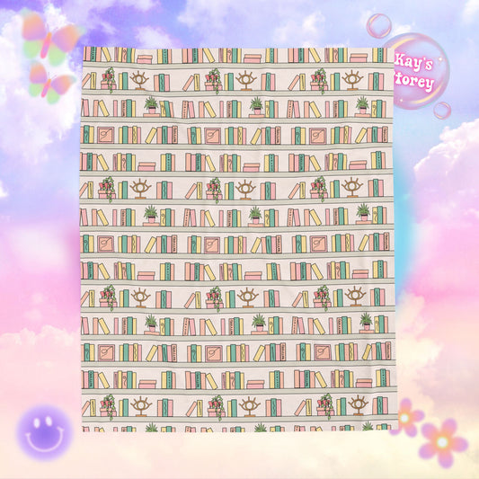 Bookshelf Bookish Velveteen Plush Blanket - Cozy Reading Throw