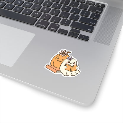 Ghost & Pumpkin Kiss-Cut Sticker, Book Lover Sticker, Cute Sticker Set, Spooky Decals, Halloween Stickers, Vinyl Kindle Stickers
