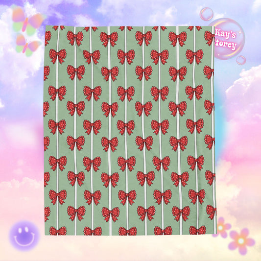 Polka Dot Christmas Bows Bookish Velveteen Plush Blanket - Cozy Reading Throw