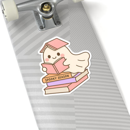 Ghostly Reading Kiss-Cut Sticker, Book Lover Sticker, Cute Sticker Set, Spooky Decals, Halloween Stickers, Vinyl Kindle Stickers