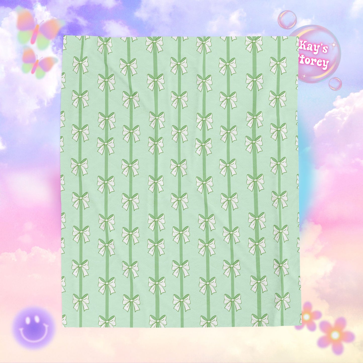 Green Bows Bookish Velveteen Plush Blanket - Cozy Reading Throw