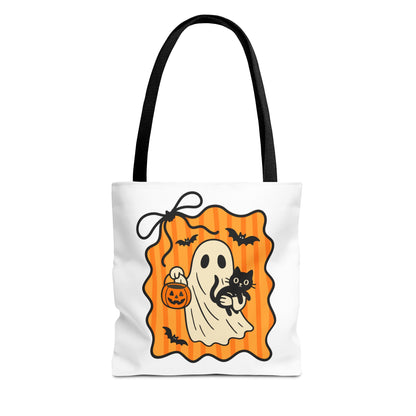 Spooky Season Ghost & Black Cat Tote Bag