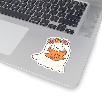 Ghostly Reading Kiss-Cut Sticker, Book Lover Sticker, Cute Sticker Set, Spooky Decals, Halloween Stickers, Vinyl Kindle Stickers