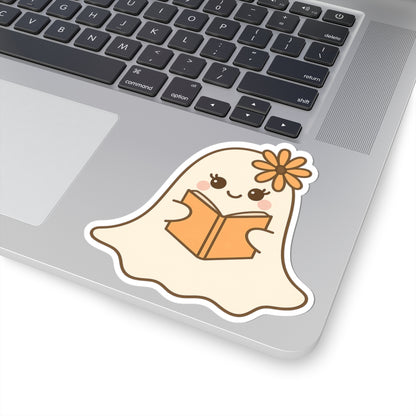 Floral Ghostly Reading Kiss-Cut Sticker, Book Lover Sticker, Cute Sticker Set, Spooky Decals, Halloween Stickers, Vinyl Kindle Stickers