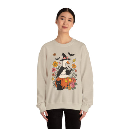 Spooky Goose Reading & Black Cat Sweatshirt, Long Sleeve Shirt for Spooky Season Bookish Gift,  Halloween Reading Apparel