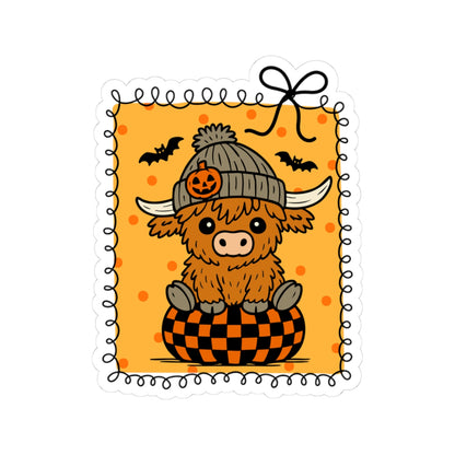Cute Highland Cow Sticker - Kiss-Cut Stickers, Halloween Sticker, Cute Ghost Design, Spooky Sticker, Decorative Sticker for Journals