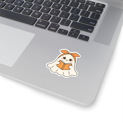 Ghostly Reading Kiss-Cut Sticker, Book Lover Sticker, Cute Sticker Set, Spooky Decals, Halloween Stickers, Vinyl Kindle Stickers